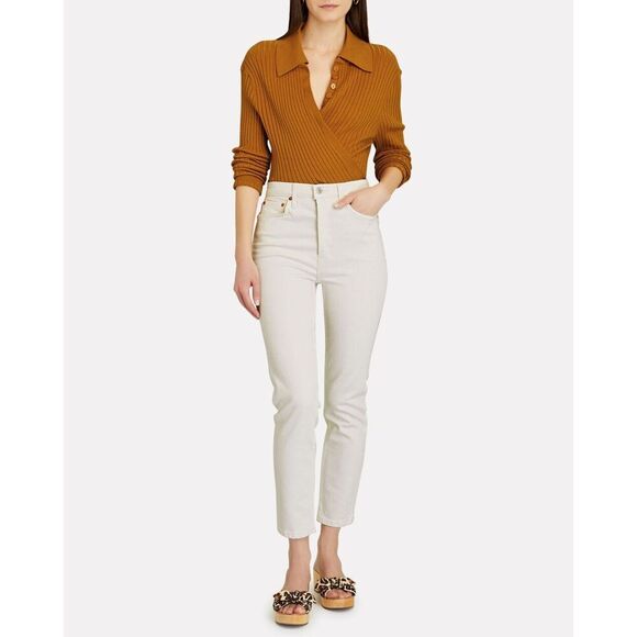 RE/DONE Vintage White Ivory 90's High Rise Ankle Crop Rigid Denim Jeans Size 26 - Picture 1 of 10